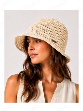 Interhat 1989 Beige Crochet Bucket Sun Hat Size 57 UPF 50+ Greece